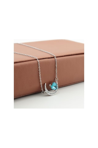 Pigado Paslanmaz Çelik Kalpli Kristal Taşlı Ayyıldız Çelik Kolye Gri