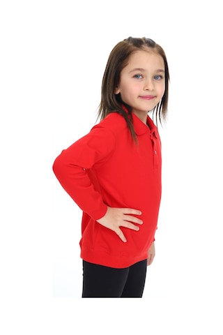 Kız Çocuk Regular Fit Polo Yaka Düşük Omuz Nakış Baskılı Sweatshirt - 2 İplik Kırmızı