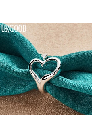 925 Ayar Gümüş Ayarlanabilir Kalp Yüzük Romantik Hediye Moda Takı