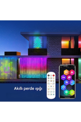 Akıllı Led Perde Işığı Led Animasyonlu Renkli Yazı Led Mobil Kontrol Rgb Perde Led Dekoratif Işık Çok Renkli