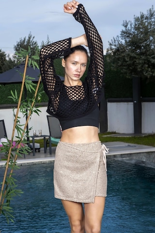 Bej Renk Pul Detaylı Mini Etek-bej Bej