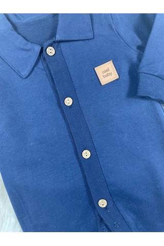 Gömlek Yaka Önden Düğmeli Arma Detaylı Erkek Bebek Tulum Lacivert