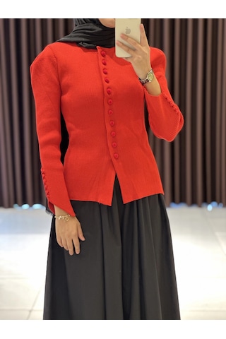 Ollacollection Düğme Detaylı Hırka Ceket Kırmızı