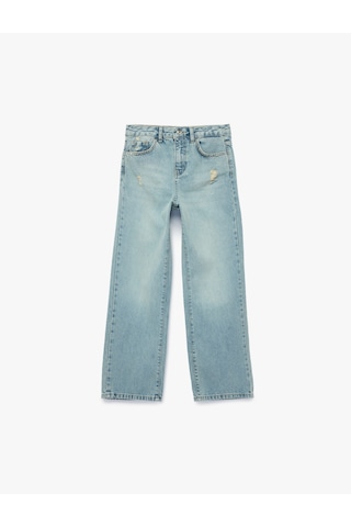 Koton Pamuklu Cepli Geniş Paça Denim Pantolon Lıght Indıgo 6skg40030ad Açık Mavi