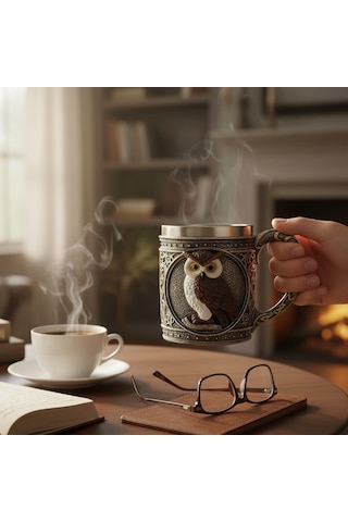 Paslanmaz Çelik 3d Baykuş İşlemeli Kupa Bardak Diğer