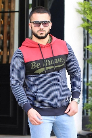 Madmext Kapşonlu Çizgili Sweatshirt Lacivert 2815-lacivert Lacivert