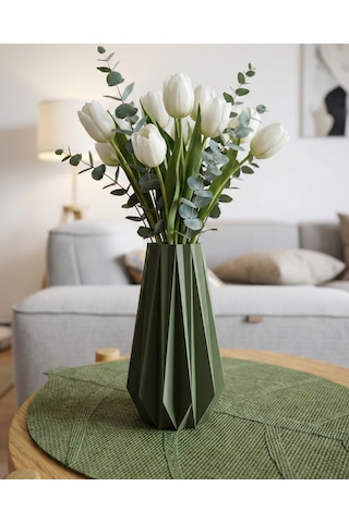 Elana Design Tria Vazo - Modern Tasarımlı Şık Çiçek Vazosu Yeşil