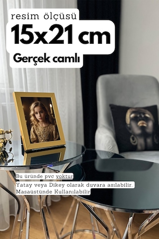 Fırçalı Altın-20mm Çerçeve Camlı 15x21 Cm Fotoğraf Resim Çerçevesi Ayaklı Veya Duvara Asma Yatay-dikey 08462057