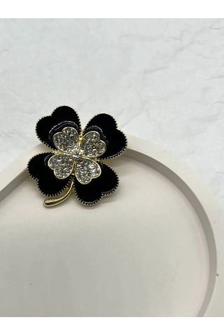 Best Price 34 Taşlı Şık Kısa Yonca Çiçeği Broş 178626468 Siyah