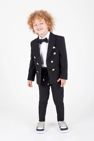 Erkek Çocuk Çizgili Ceket Gömlek Pantolon Papyonlu Takım Elbise Te.1001y Siyah