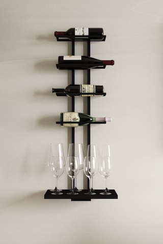 Aju Şaraplık Ve Kadeh Rafı Duvara Monte Şarap Mahseni Modern Duvar Alkol Rafı Metal Ve Ahşap Tasarım Siyah