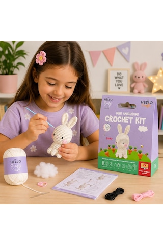 Bakgelal Mini Amigurumi Tavşan Yapım Kiti Anahtarlık Veya Amigurumi Oyunca, Türkçe Video Anlatımlı