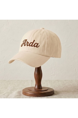 Bk Gift Kişiye Özel İsim Nakışlı Vintage Gri Beyzbol Şapkası Unisex Eskitme Kumaş Metal Tokalı
