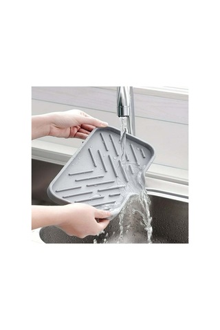 Yuntech01 Silikon Lavabo Organizer, Sabun Ve Fırça Tutucu, Su Akıtma Tablasıyla Büyük Kapasiteli Lavabo Rakımı Gri