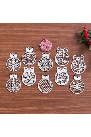 10 Parça Kırmızı Beyaz İpli Fiyonk Model Ahşap Yılbaşı Ağaç Süsü 4832