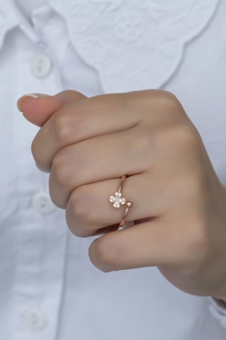 Nereze 925 Ayar Ayarlanabilir Zirkon Taşlı Yonca Gümüş Yüzük