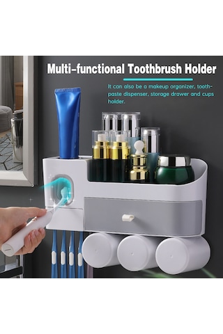 Geeksen Su Geçirmez Duvara Monte Diş Fırçası Askısı, Makyaj Organizer, Diş Macunu Dispenser 3'lü Saklama Kutusu Diğer