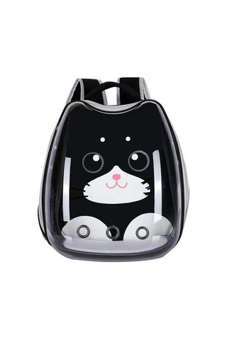 Cbtx Karikatür Desen Kedi Şeffaf Pet Çanta Uzay Kapsülü Taşınabilir Pet Sırt Çantası, Renk: Siyah