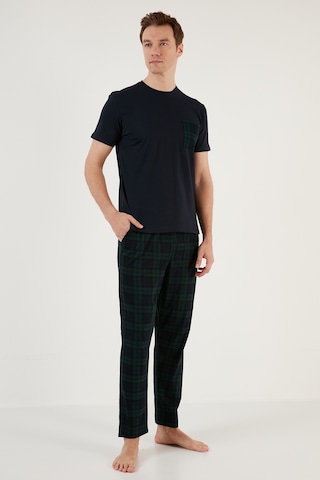 Buratti Ekoseli Pamuklu Regular Fit Kısa Kollu Erkek Pijama Takımı 6572002 Lacivert