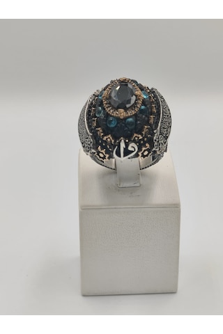 Siyah Kehribar Taşlı Çiçekli Diliriş Eseri 925 Ayar 26 Mm Erkek Y