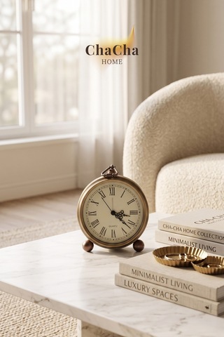 Chacha Home Serene Bell Vintage Metal Çalar Saat & Premium Masaüstü Dekoratif Obje 16x14 Cm Eskitme