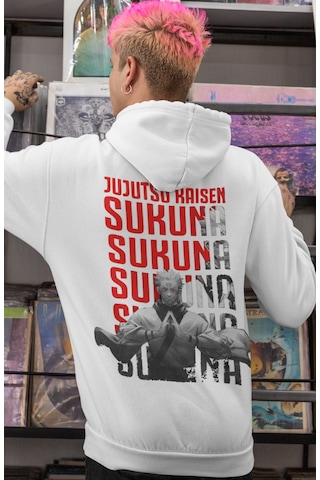 Sevbano Jujutsu Kaisen Ryomen Sukuna Anime Sırt Baskılı Unisex Oversize P beyaz
