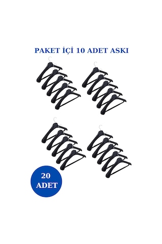 20 Adet Plastik Yüksek Kalite Ceket Askısı Elbise Askısı Siyah