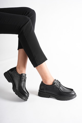 Analin Ayakkabı Kadın Hakiki Deri Light Tabanlı Bağcıklı Loafer Ayakkabı Siyah