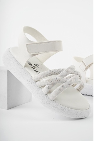 Muggo Jazz Garantili Günlük Ortopedik Hafif Taban Örgü Detaylı Cırtlı Kız Çocuk Sandalet Beyaz