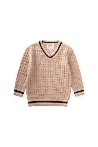 Cigit Saç Örgü V Yaka Kazak 2-9 Yaş Bej Bej