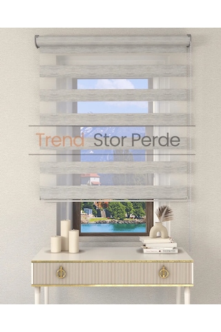 Gri Bambu Etek Dilimsiz Zebra Stor Güneşlik Perde Gri