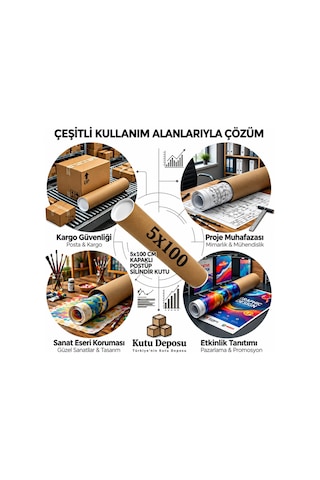5x100 Cm Kapaklı Silindir Postüp Rulo Gönderi Kutusu 1 Adet