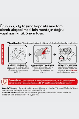 İronika Metal 2 Kancalı Yapışkanlı Desenli Anahtarlık Banyo Mutfak Havlu Askısı Siyah Beyaz - Siyah