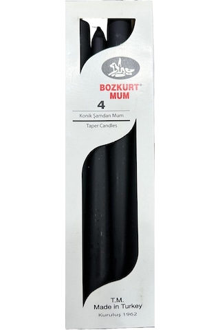 Bozkurt Konik Şamdan Mum Fener Mumu - Siyah - 24 Cm. - 4 Adetlik Paket Siyah