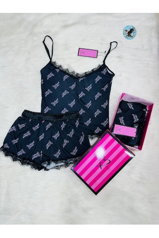 Victoria's Secret Bayan Yazlık Şortlu 2"li Pijama Takımı Siyah