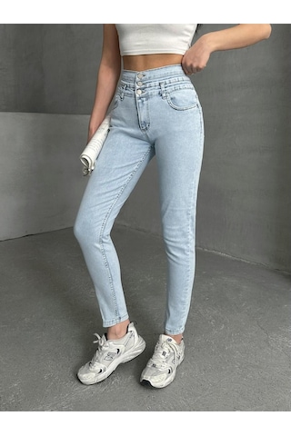 Kene Jeans Kadın Buz Kar 3 Düğme Likralı Dar Paça Kot Pantolon Buz Mavi