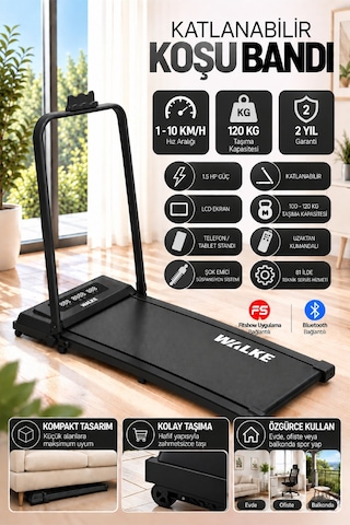 Walke W-fit Bluetoothlu Uygulamalı Uzaktan Kumandalı Koşu Bandı 10 Km Hız (Yenilenmiş Tasarım)