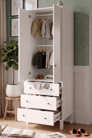 Robin Home Lena Bebek Çocuk Odası Takımı Geniş Şifonyer Ve Gardrop Gardırop Elbise Dolabı Beyaz