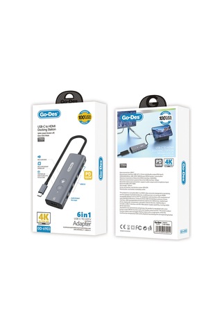 Go Des Gd-6903 Type-c Bağlantılı 6in1 Hub Adaptör Usb3.0/hdmi/pd 100w/4k Ultra Hd 30hz/5gbps Gri
