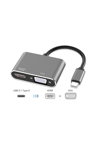 Type-C To Hdmi Vga Kombo Çevirici 4Kx2K Dönüştürücü Adaptör 4728