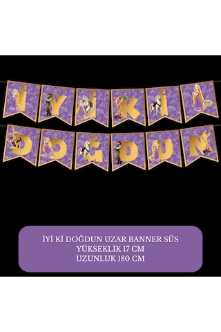 İyi Ki Doğdun Rapunzel Temalı Uzar Süs Banner 180 Cm Tüm Yaşlar