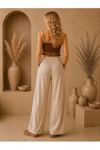 Mitodo.com Casual Örme Kumaş 2 Cepli Belden Ayarlamalı Pantolon Bej