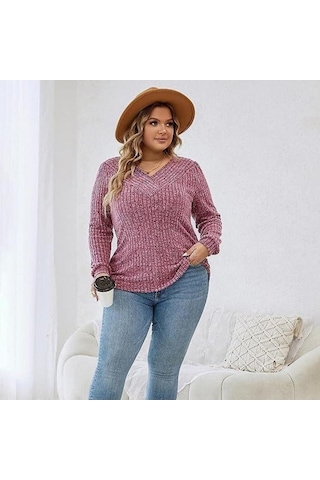 Tongxida Sonbahar-kış Kadın Uzun Kollu V Yaka Çukur Kazak Siyah, Büyük Beden, El/makine Yıkama Siyah