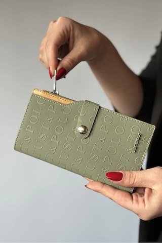 Just Polo Kadın 20 Kart Bölmeli Fermuarlı Ve Kapaklı Cüzdan Shopper Yeşil