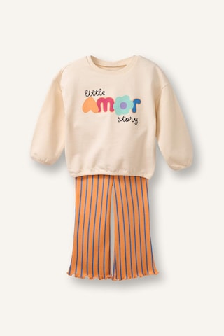 Defacto Floral Sweatshirt Kumaşı 2li Takım Kız Bebek H1974a526smer105 Ekru-er105