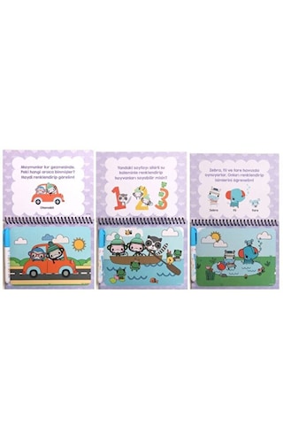 Sihirli Boyama Kitabı 3'lü Set Hayvanlar Sayılar Araçlar Water Magic Numbers Vehicles Animals