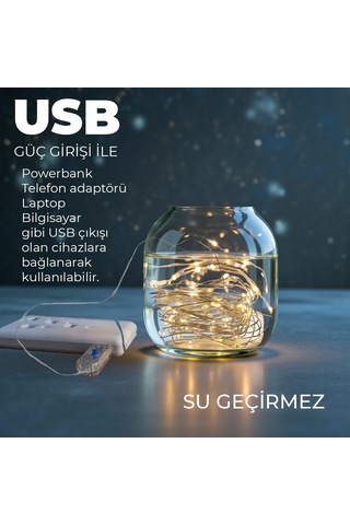 Upway 5 Metre Günışığı Kumandalı 50 Led Işık - Usb Dekoratif Aydınlatma Sarı