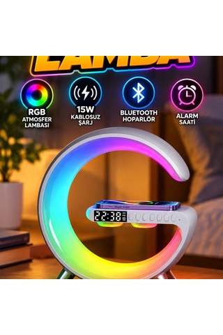 15w Kablosuz Şarjlı Atmosfer Lambası Bluetooth Hoparlör Ve Alarm Saatli