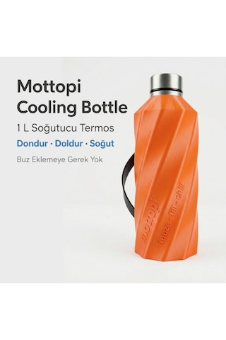 Mottopi Soğutucu Saplı Termos 1 L Cooling Bottle Dondur Doldur Soğut, Buzsuz Soğuk Su Termosu, Soğutucu Şişe, Taşınabilir Sıvı Soğutucu Turuncu