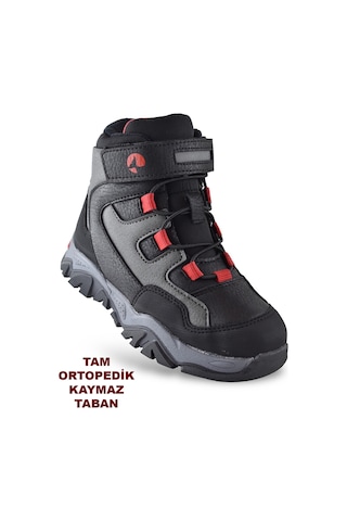 Barcelona Ortopedik Cırtlı Unisex Çocuk Bot Ayakkabı Çocuk Outdoor Bot Siyah